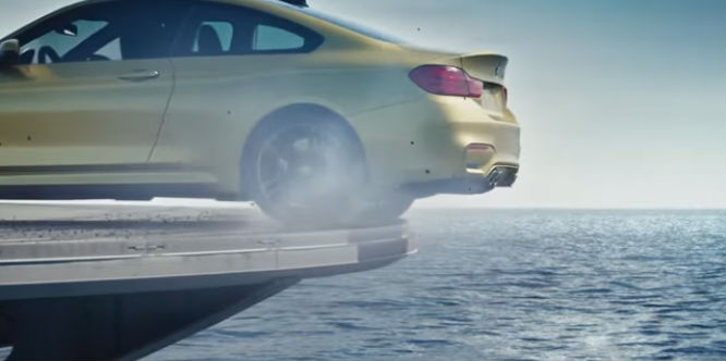 Drifting BMW M4 Comes Close To Edge Of Aircraft Carrier